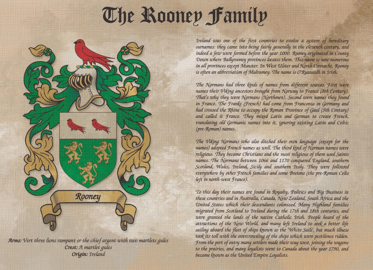 Personalised Family Crest & Surname History Print: Unique Heritage Christmas Gift, unframed - Rainbowprint.uk