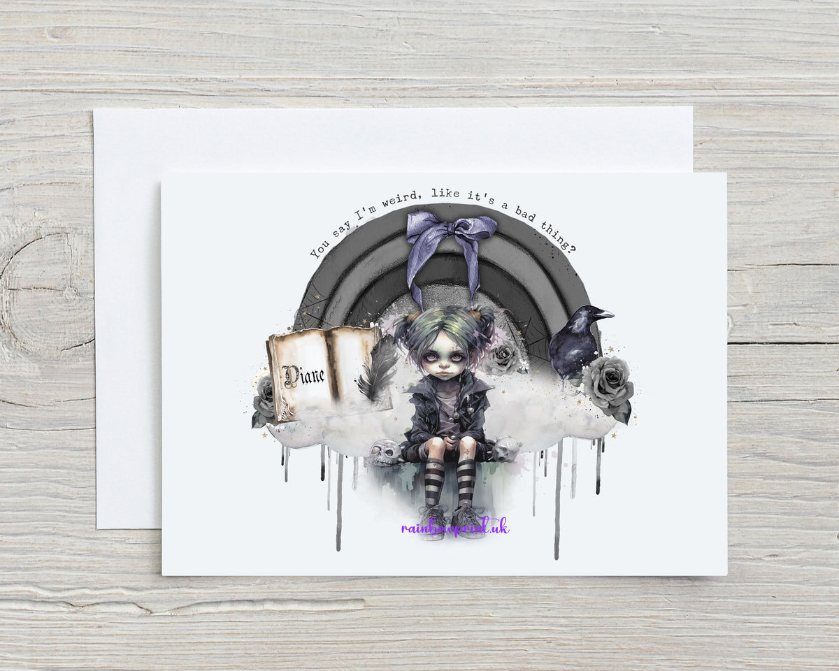 Personalised Goth Girl Greetings Card: Funny Emo Zombie Card - Rainbowprint.uk