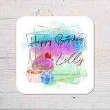 Personalised Happy Birthday Coaster: Custom Name Gift - Rainbowprint.uk