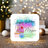 Personalised Happy Birthday Coaster: Custom Name Gift - Rainbowprint.uk