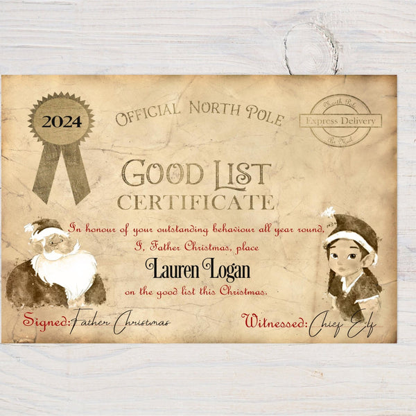 Personalised Letter from Santa (Father Christmas) & Good List Certificate - Make Them Believe! - Rainbowprint.uk