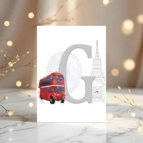 Personalised London Bus Initial Print: A4 Glossy Wall Art - Rainbowprint.uk