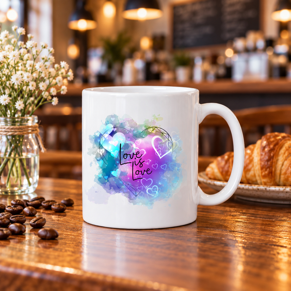 Personalised Love Is Love Mug, Custom Name or Message, 11oz Ceramic Coffee Cup - Rainbowprint.uk