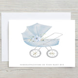 Personalised New Baby Pram Card: Blue or Pink Congratulations - Rainbowprint.uk