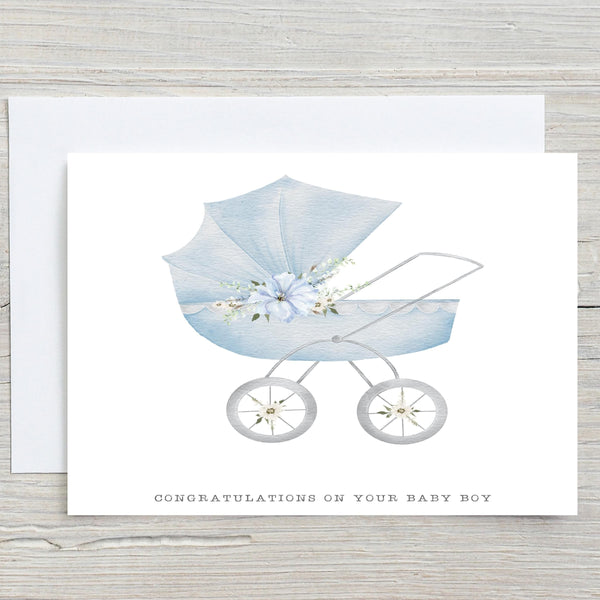 Personalised New Baby Pram Card: Blue or Pink Congratulations - Rainbowprint.uk