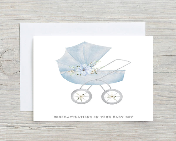 Personalised New Baby Pram Card: Blue or Pink Congratulations - Rainbowprint.uk