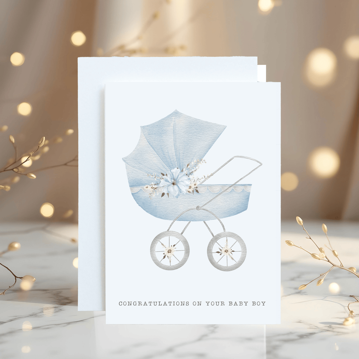 Personalised New Baby Pram Card: Blue or Pink Congratulations - Rainbowprint.uk