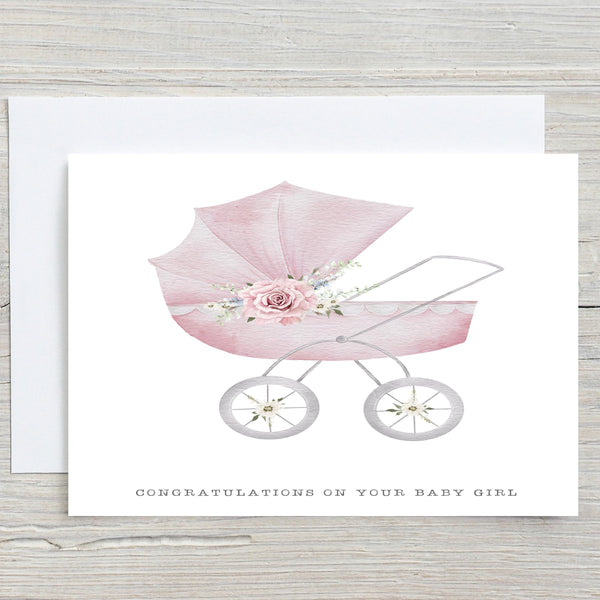 Personalised New Baby Pram Card: Blue or Pink Congratulations - Rainbowprint.uk