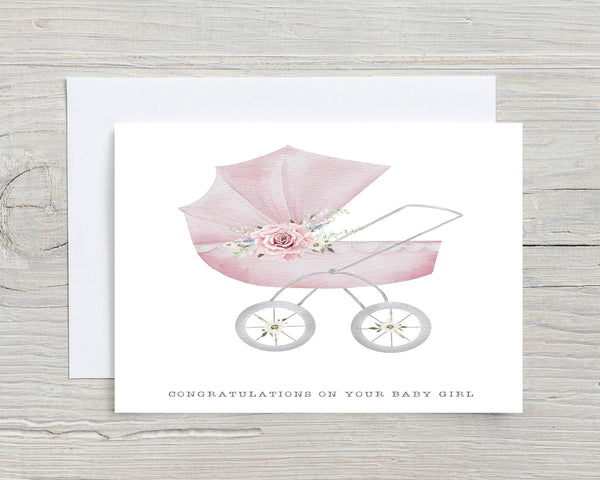 Personalised New Baby Pram Card: Blue or Pink Congratulations - Rainbowprint.uk