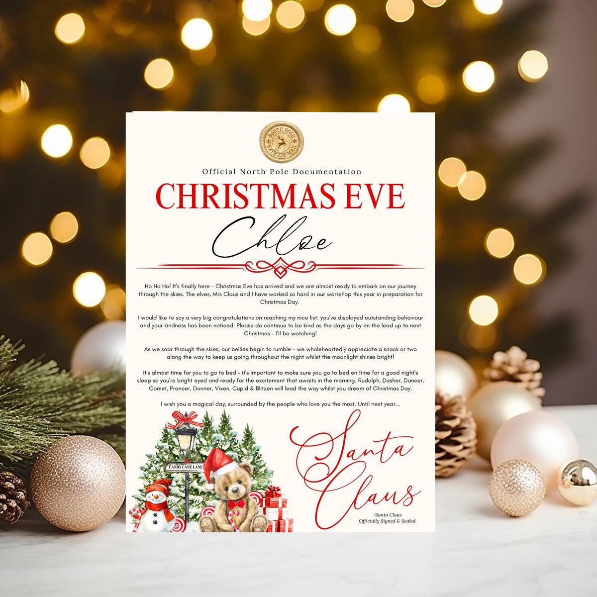 Personalised Santa Claus Christmas Eve Certificate, North Pole Keepsake - Rainbowprint.uk