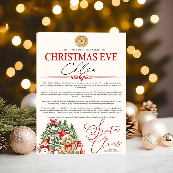Personalised Santa Claus Christmas Eve Certificate, North Pole Keepsake - Rainbowprint.uk