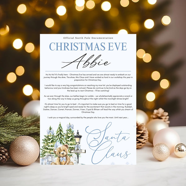Personalised Santa Claus Christmas Eve Certificate, North Pole Keepsake - Rainbowprint.uk