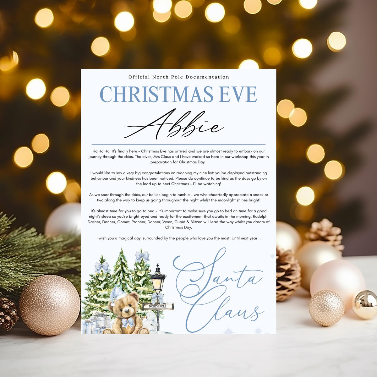 Personalised Santa Claus Christmas Eve Certificate, North Pole Keepsake - Rainbowprint.uk
