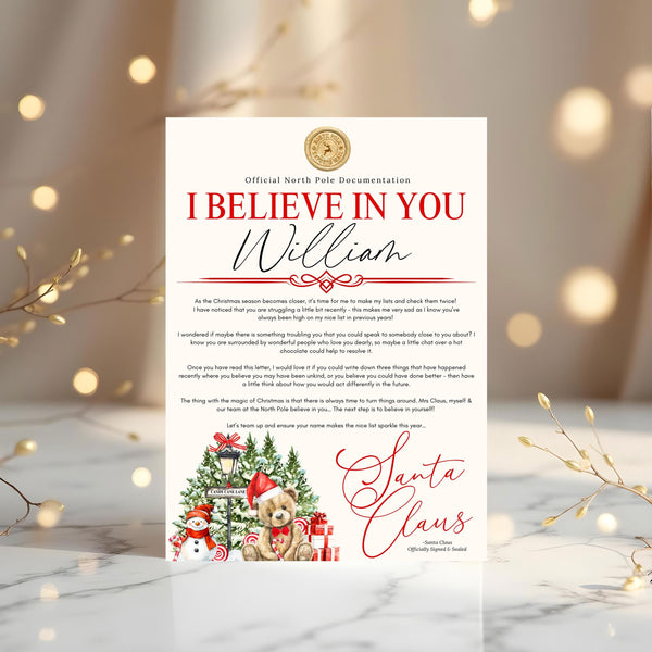 Personalised Santa "I Believe In You" Certificate - 2025 Keepsake - Rainbowprint.uk