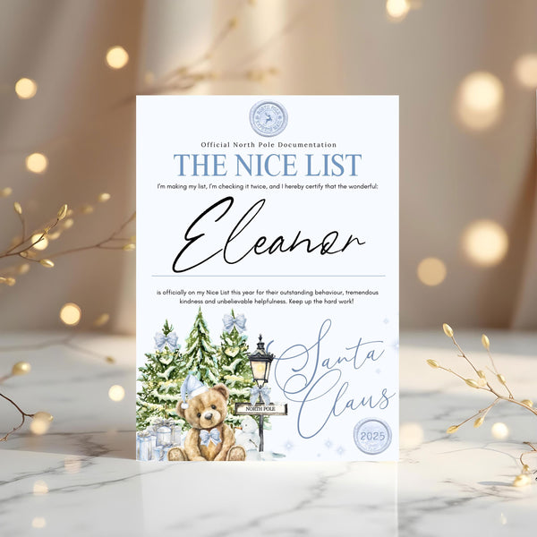 Personalised Santa Nice List Certificate – North Pole Keepsake (2025) - Rainbowprint.uk