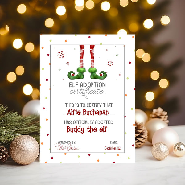 Personalized Elf Adoption Certificate - North Pole Keepsake (2026) - Rainbowprint.uk
