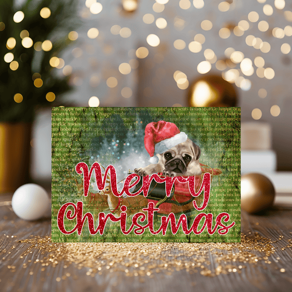 Pug Dog Christmas Personalised Greetings Card, can have any name on the front - Rainbowprint.uk