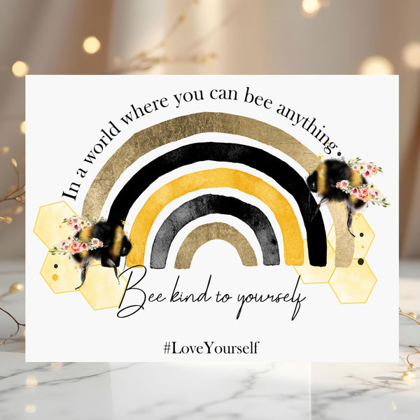 Rainbow Bee Print: Personalised Positivity Wall Art - Rainbowprint.uk