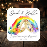 Rainbow Congratulations on Your Engagement Coaster personalised with any Wording, Message - ideal gift - Pride - LGBTQ - Rainbowprint.uk