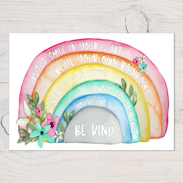 Rainbow Print Motivational Be Kind Personalised Glossy A4 Wall Art Print - Rainbowprint.uk