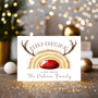 Reindeer with glowing nose, Gold Rainbow - personalised, any wording on the front. - Rainbowprint.uk