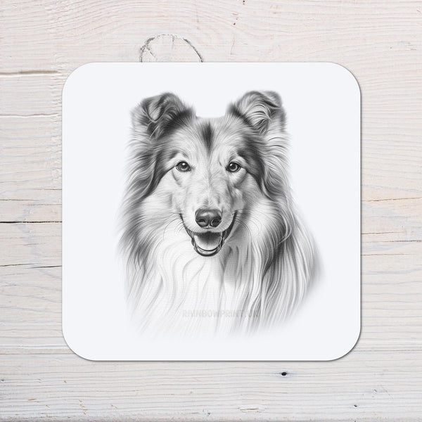 Rough Collie Dog Coaster Gift: personalised with any wording - Rainbowprint.uk