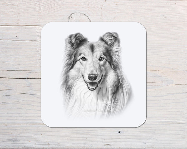 Rough Collie Dog Coaster Gift: personalised with any wording - Rainbowprint.uk