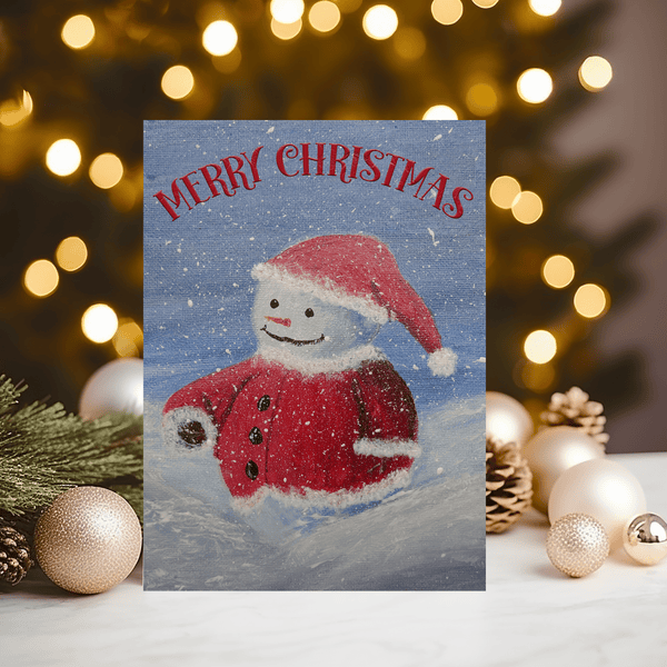 Santa Snowman Christmas Greetings Card, can be personalised on the front - Rainbowprint.uk