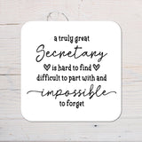 Secretary Coaster personalised with any Wording, Message - ideal gift - Rainbowprint.uk