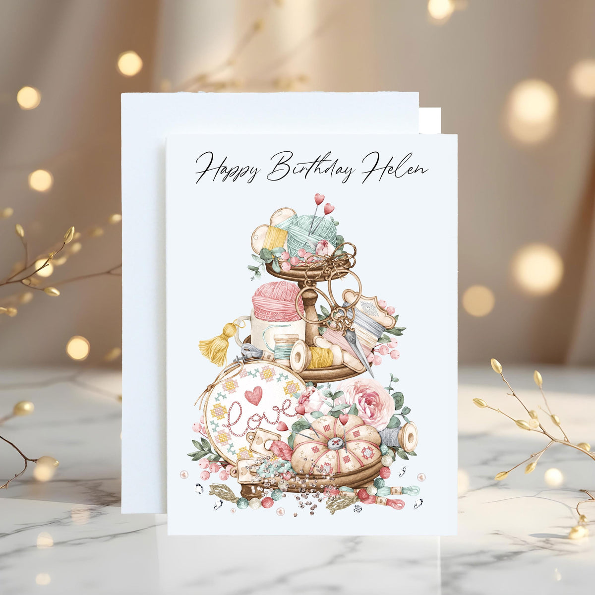 Sewing Enthusiasts Greetings Card: Personalised with Any Name on the front - Rainbowprint.uk