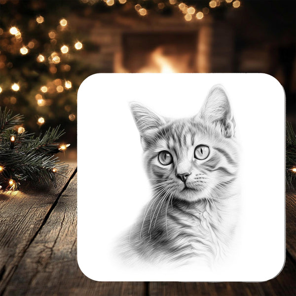 Shorthaired Cat Coaster: personalised with any wording - Rainbowprint.uk