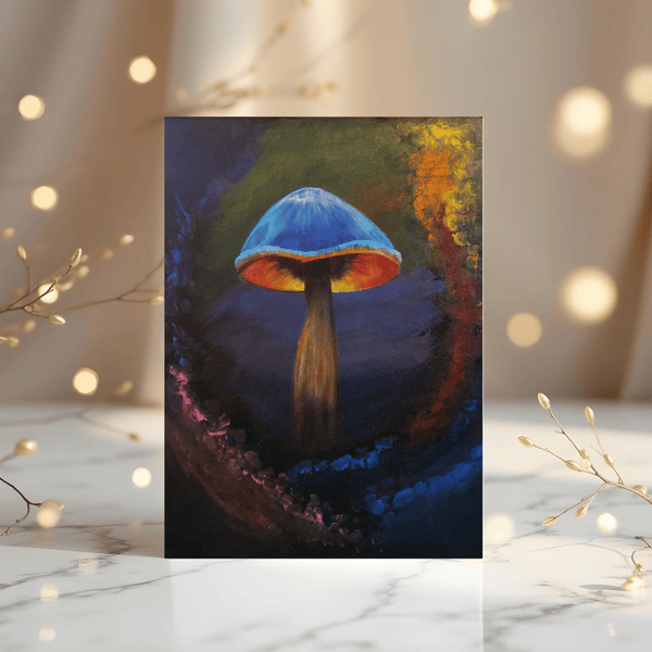 Single Mushroom Original Art Greetings Card: can be personalised - Rainbowprint.uk