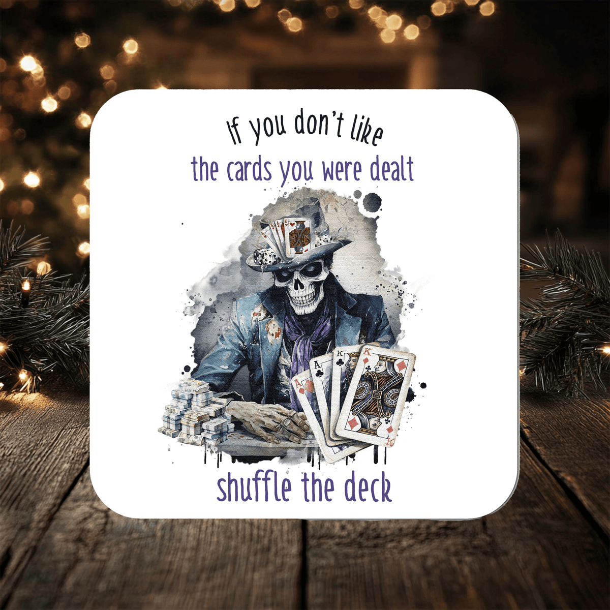 Skeleton Poker Hand Coaster: can be personalised - Rainbowprint.uk