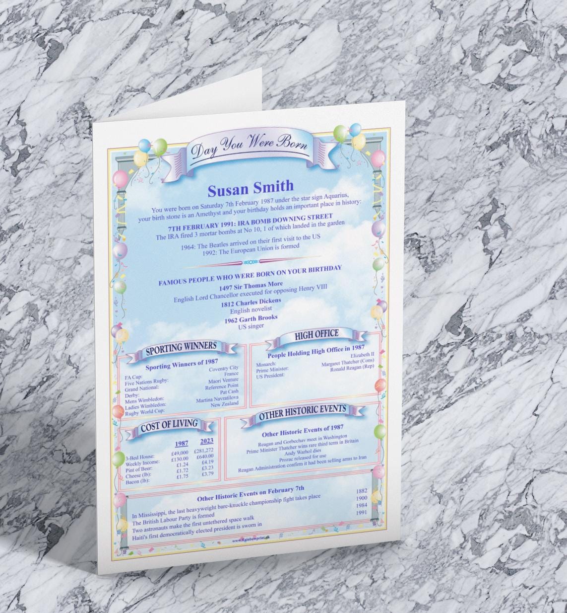 Special 40th Birthday Card: Customised With News, Facts & Figures from 1985 - A Memorable Gift - Rainbowprint.uk