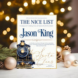 Steam Train Nice List Certificate from Santa Claus at the North Pole personalised 2025 Keepsake - help them believe in Santa - Pink or Navy - Rainbowprint.uk