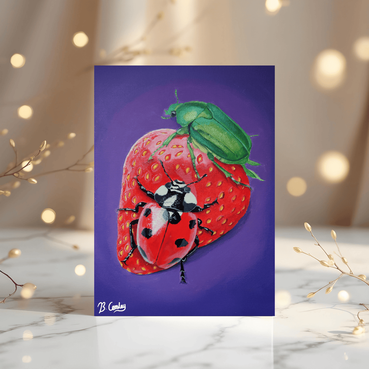 Strawberry Beetle Greetings Card - Rainbowprint.uk