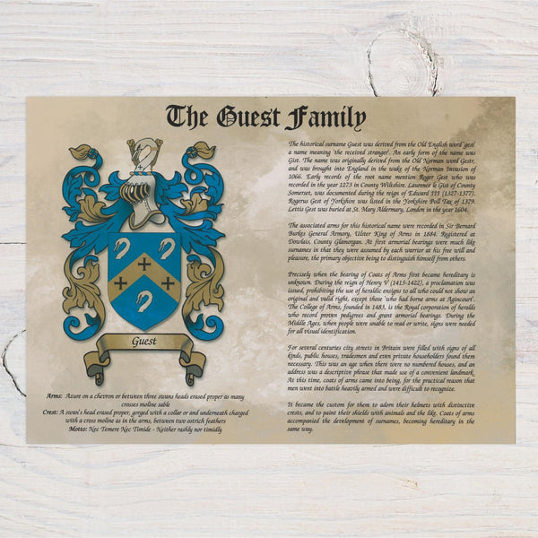 Surname History with Coat of Arms, Heraldry, Genealogy, Family Name, Family Crest, Surname Origin, Name History Wall Print, Christmas Gift - Rainbowprint.uk