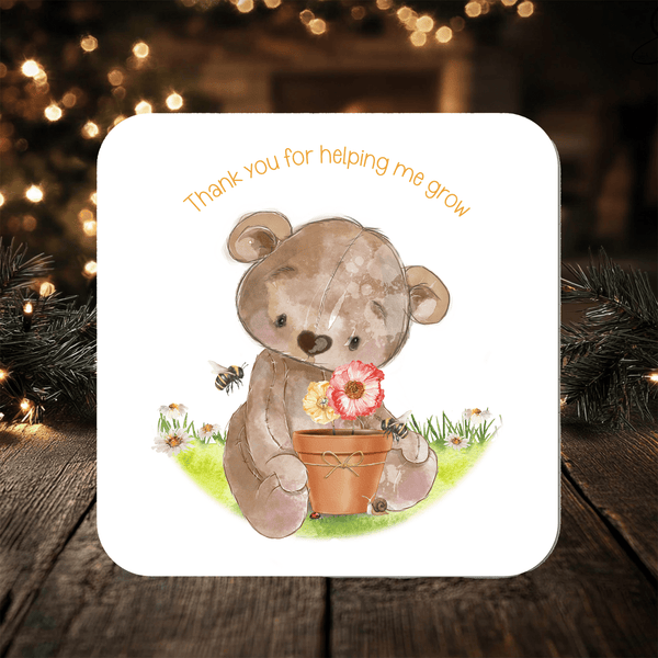 Teacher/Assistant "Thank You for Helping Me Grow" Coaster personalised with any Wording, Message - ideal gift - end of term - Rainbowprint.uk