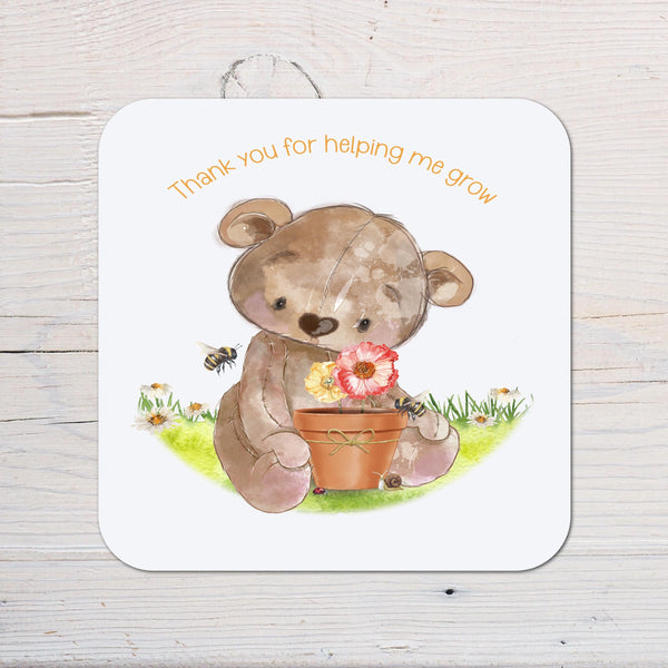 Teacher/Assistant "Thank You for Helping Me Grow" Coaster personalised with any Wording, Message - ideal gift - end of term - Rainbowprint.uk