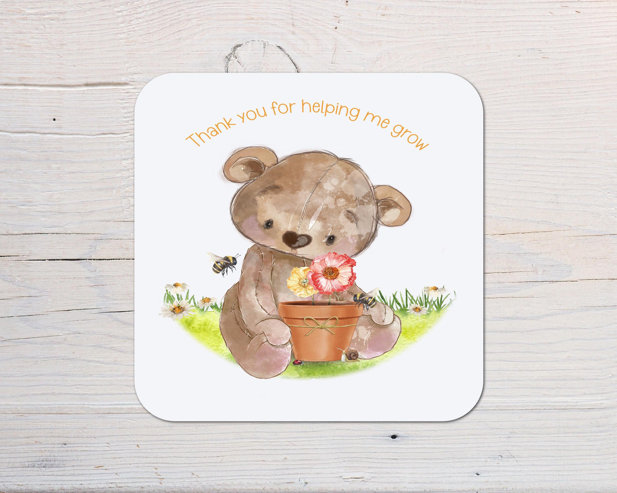 Teacher/Assistant "Thank You for Helping Me Grow" Coaster personalised with any Wording, Message - ideal gift - end of term - Rainbowprint.uk