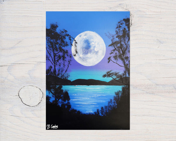 Teal Moon" A5 Greetings Card on 260gsm Glossy Art Card - Rainbowprint.uk