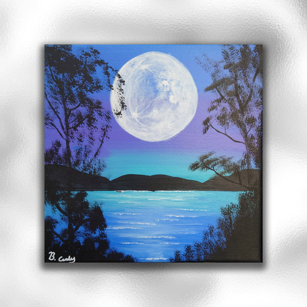 Teal Moon Original Painted Canvas 20cm x 20cm x 1.5cm - Rainbowprint.uk