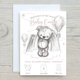 Teddy Bear Baby Birth Stats Card: Keepsake Gift for New Parents - Rainbowprint.uk