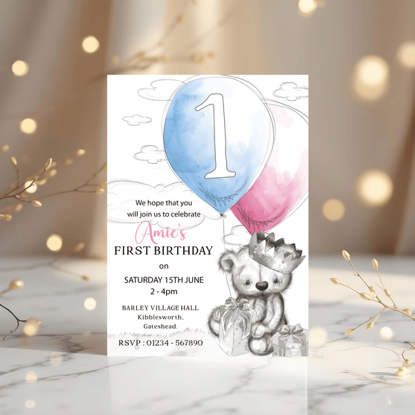 Teddy Bear Birthday Invitations: Personalised Kids Party Invites - Rainbowprint.uk