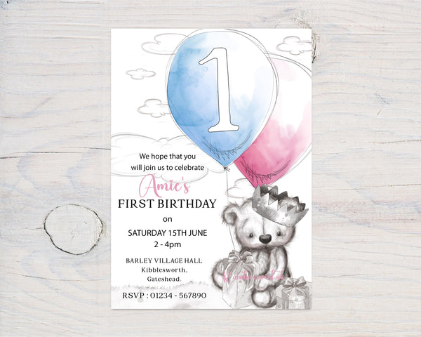 Teddy Bear Birthday Invitations: Personalised Kids Party Invites - Rainbowprint.uk