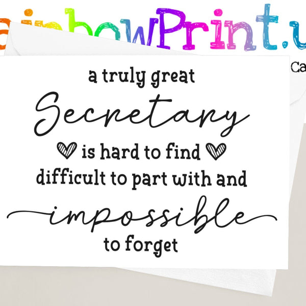 Thank You Secretary Greetings Card: can be Personalised - Rainbowprint.uk