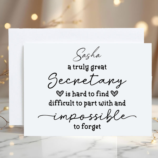 Thank You Secretary Greetings Card: can be Personalised - Rainbowprint.uk