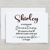Thank You Secretary Greetings Card: can be Personalised - Rainbowprint.uk
