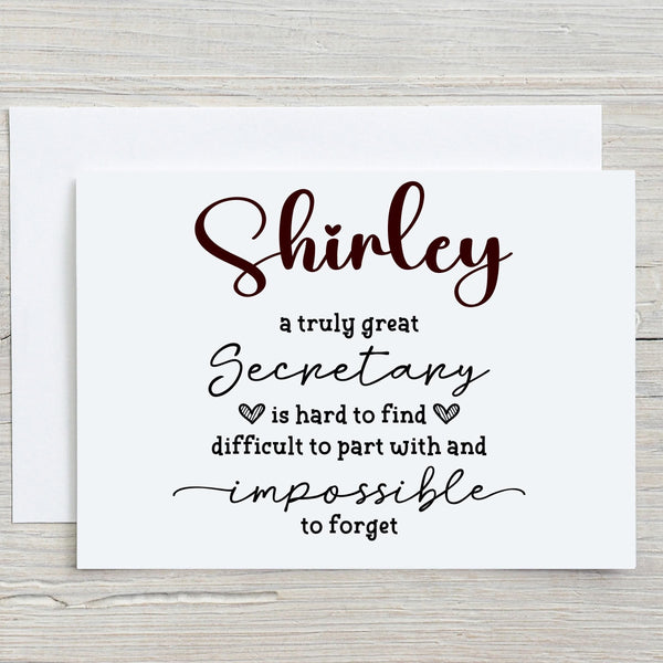 Thank You Secretary Greetings Card: can be Personalised - Rainbowprint.uk