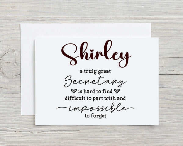 Thank You Secretary Greetings Card: can be Personalised - Rainbowprint.uk